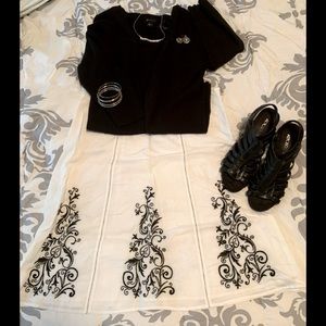 George white skirt with black embellished design
